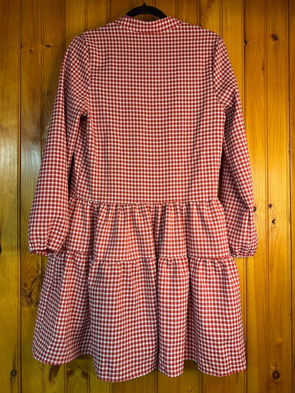 Kohl's Red and White Gingham Tiered Button-Front Midi Dress - Picture 7 of 7
